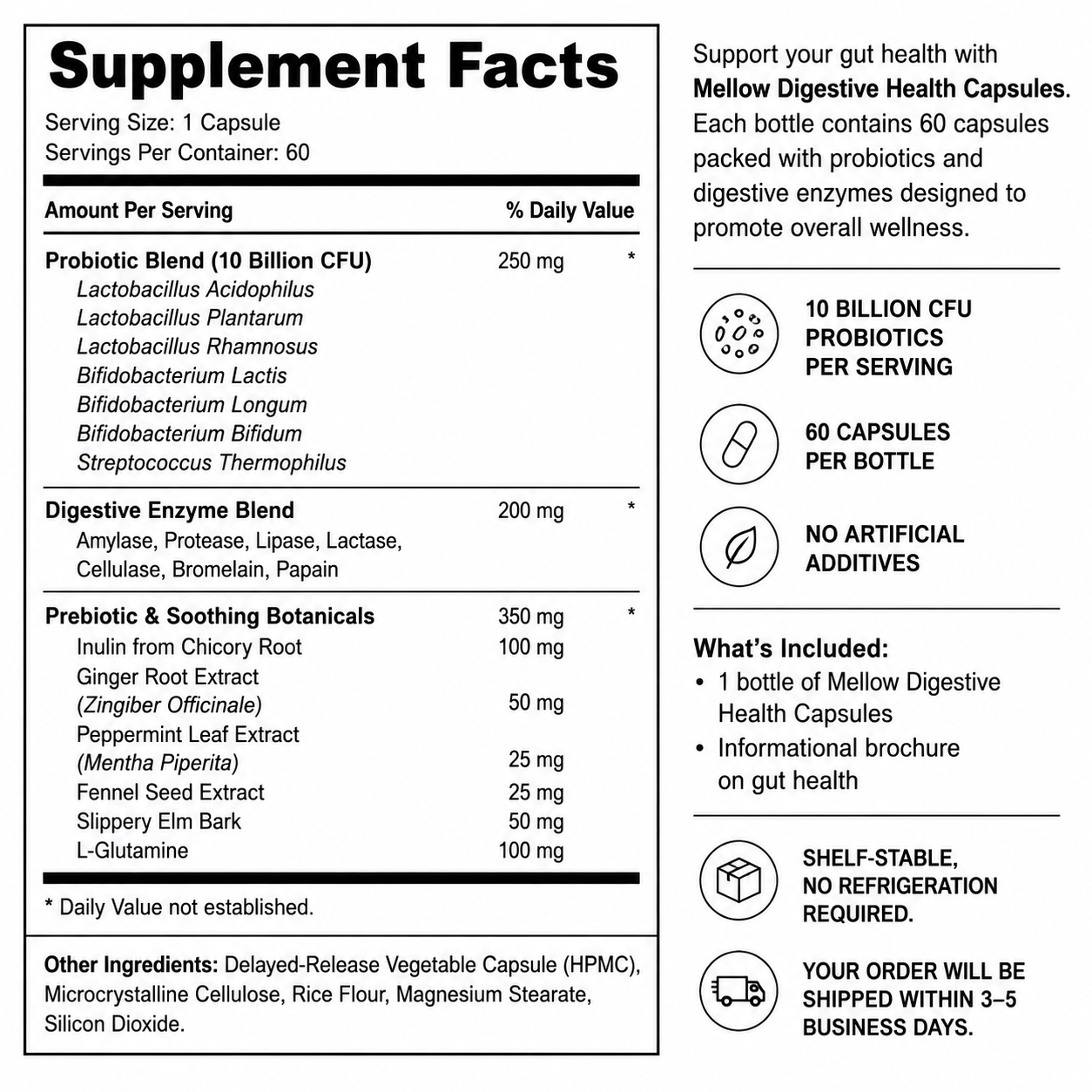 Mellow Digestive Health Capsules — Supplement Facts