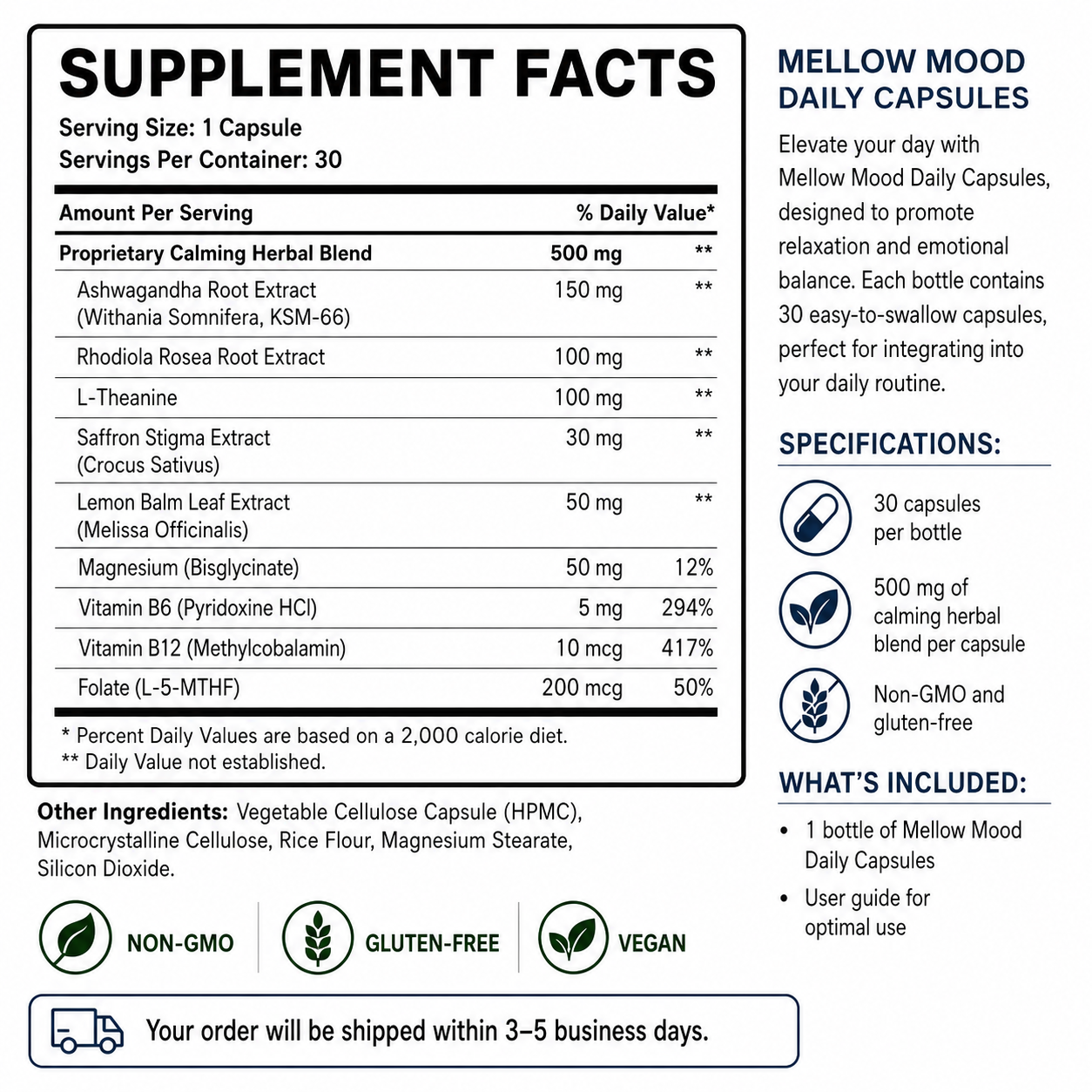 Mellow Mood Daily Capsules — Supplement Facts